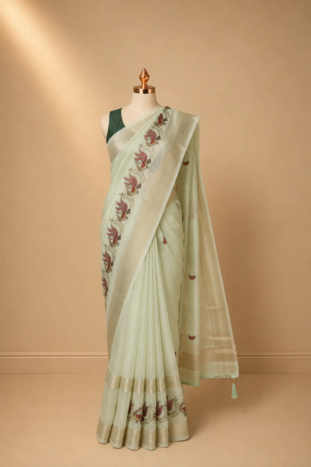 Muted Green Handwoven Premium Chanderi Silk Cotton