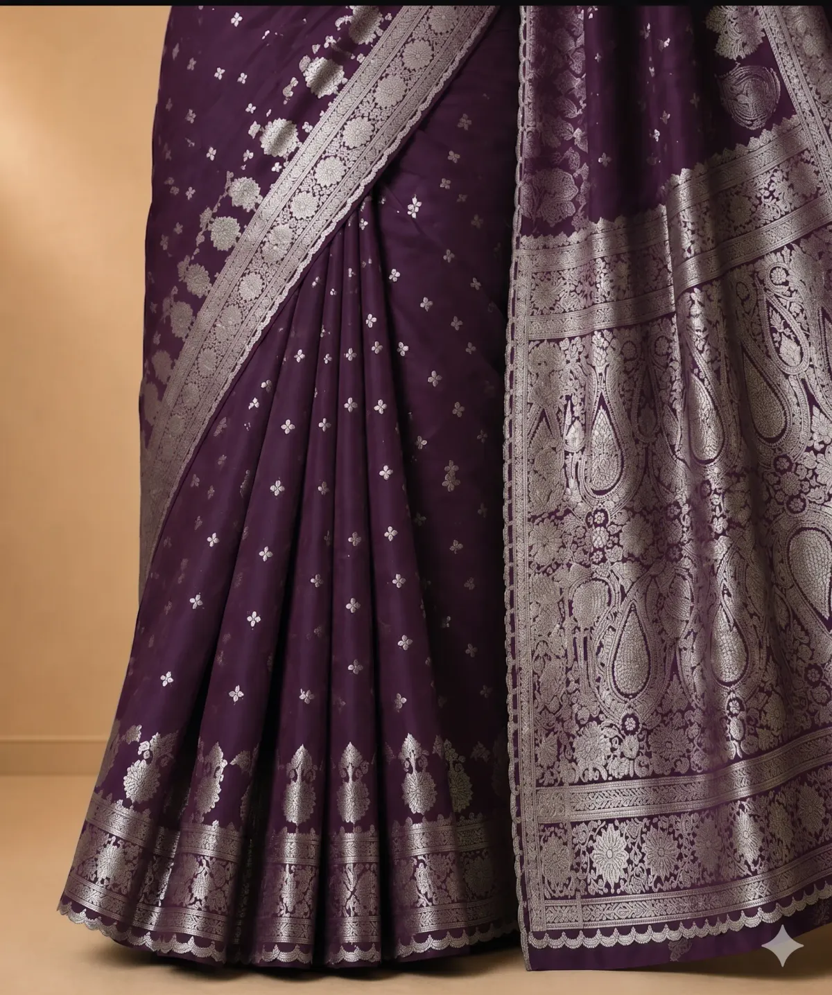 Royal Jamun Banarasi Silk Saree with Floral Zari Border