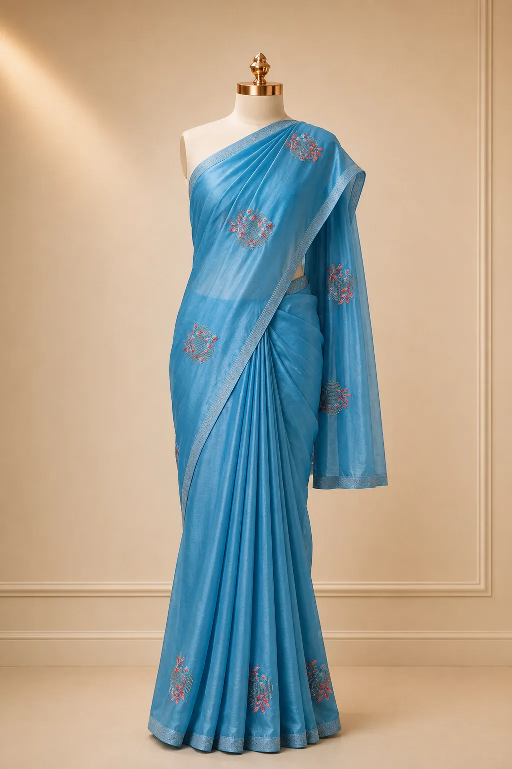 Sky Blue Floral Jimmy Choo Shimmer Saree