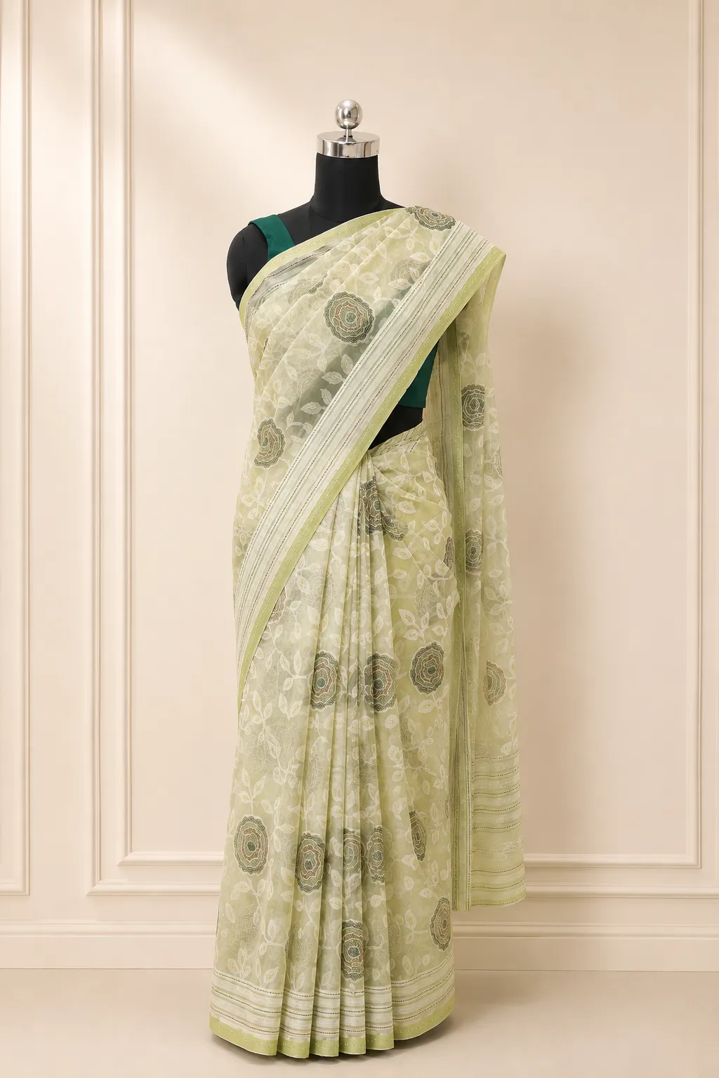 Pistachio Green Linen Cotton Saree