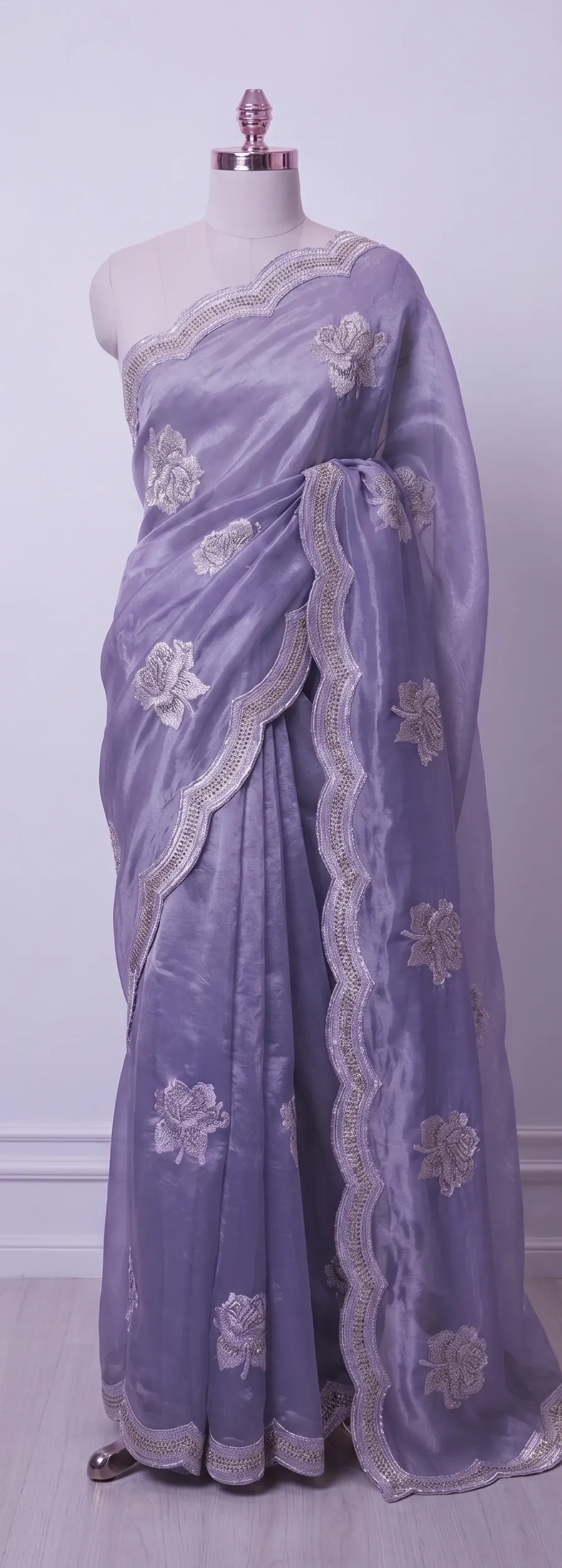 Violet-Purple Embroidered Organza Saree