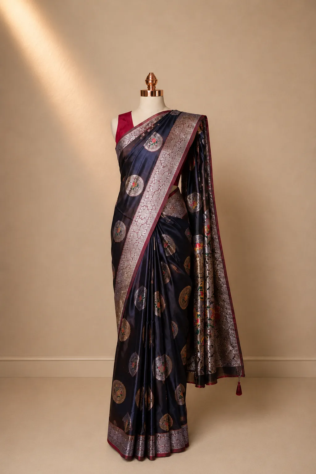 Deep Wine Banarasi Kadwa Brocade Silk Saree
