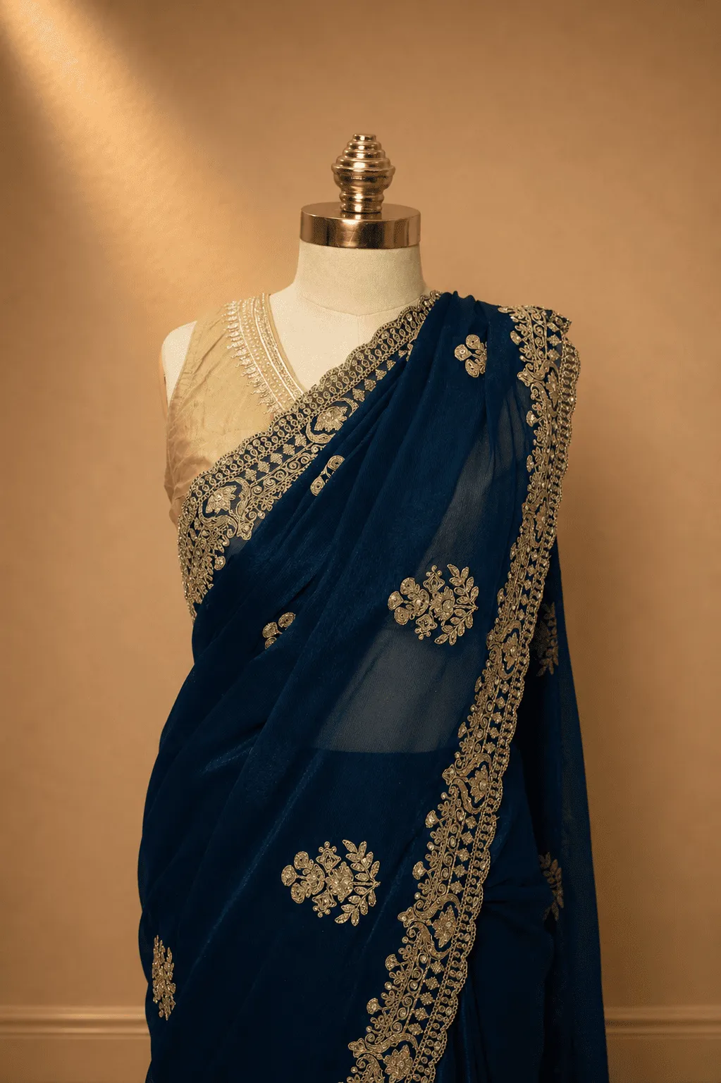 Royal Navy Blue Designer Silk Saree