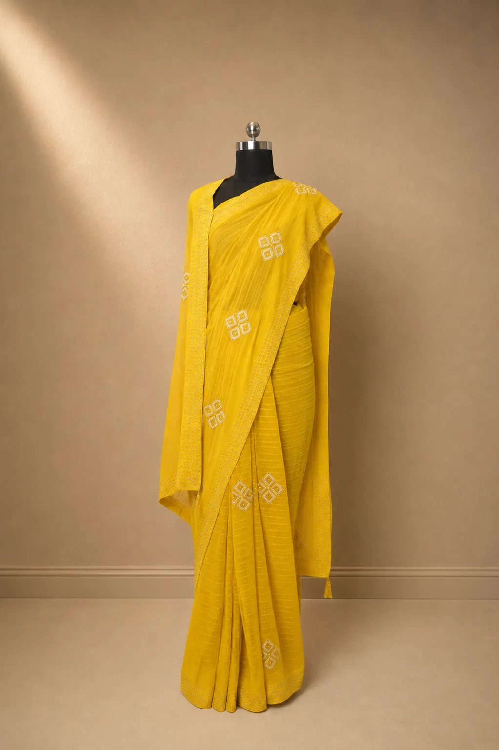 Haldi Yellow Georgette Saree with Shimmer Stripe Weave 