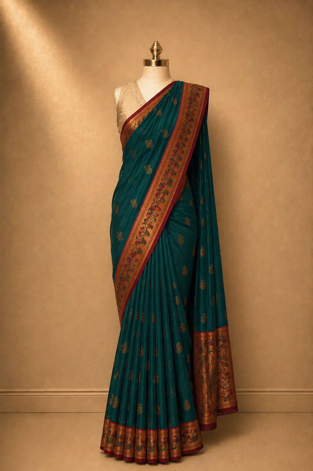 Peacock Teal Paithani Silk Saree