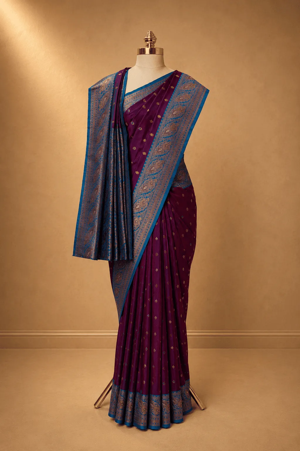 Royal Magenta & Turquoise Blue Banarasi Art Silk Saree 