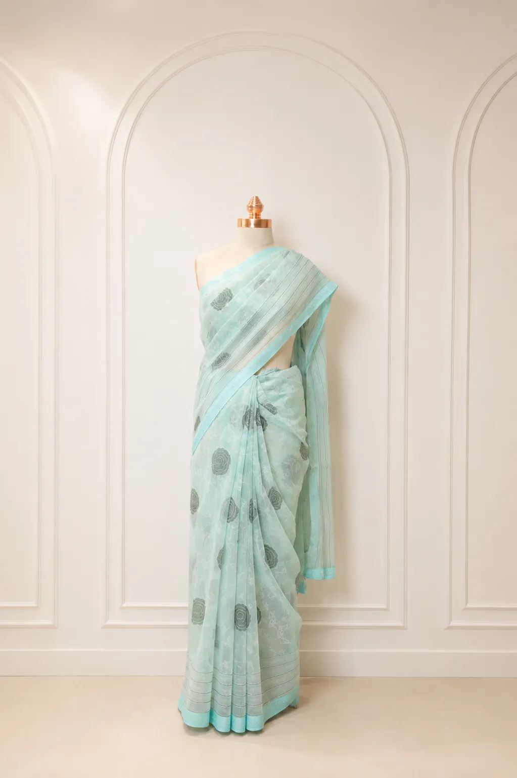 Mint Aqua Linen Cotton Saree