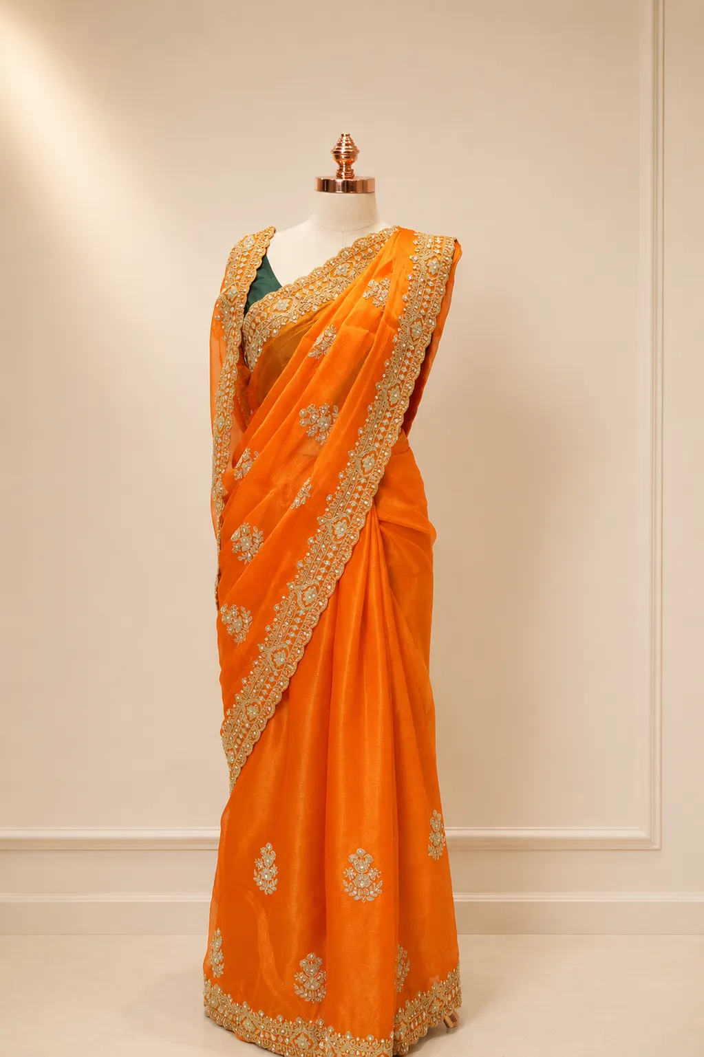 Premium Mango-Orange Vichitra Slub Weave Silk Saree