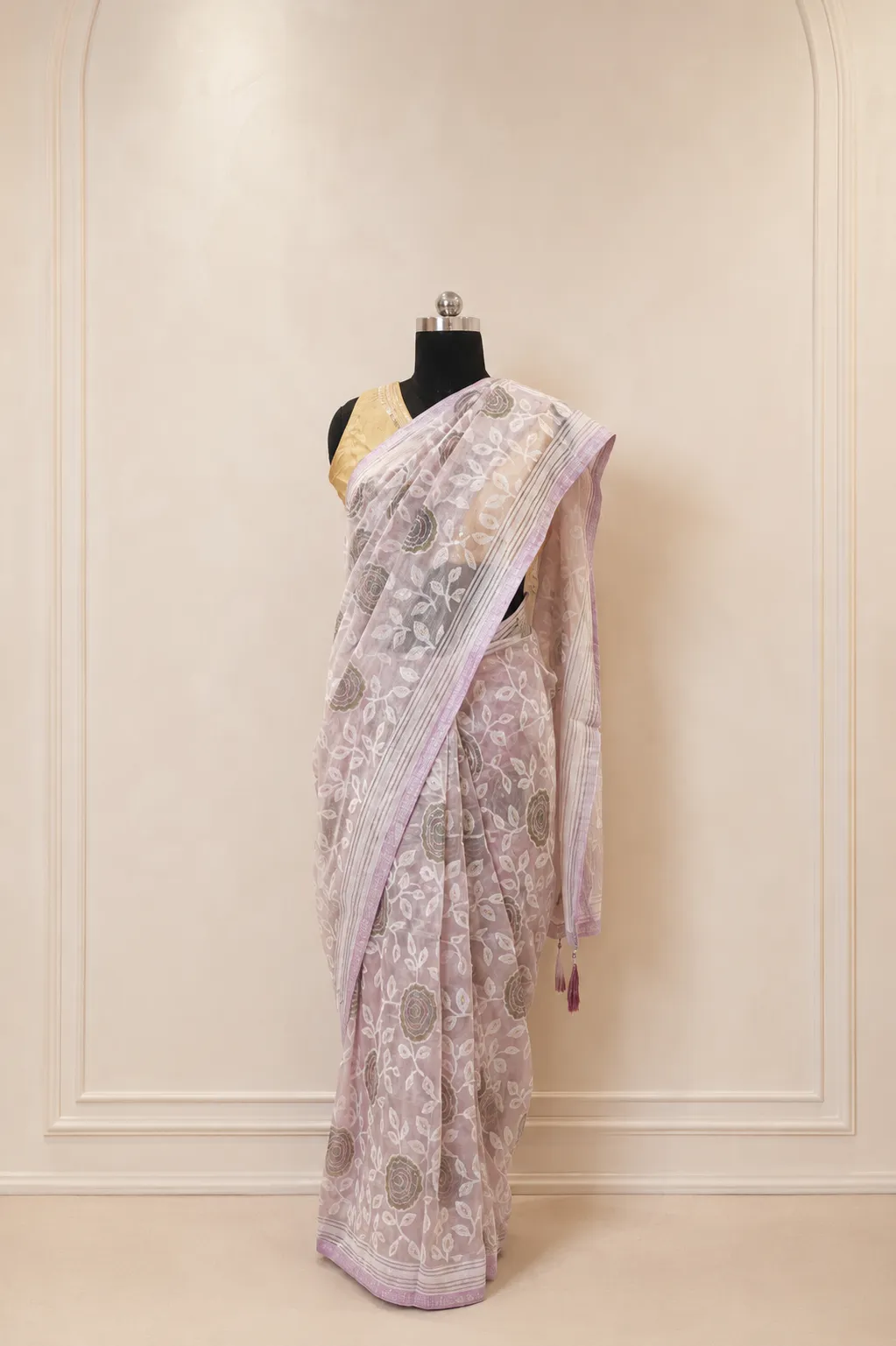 Lavender Blossom Linen Cotton Saree