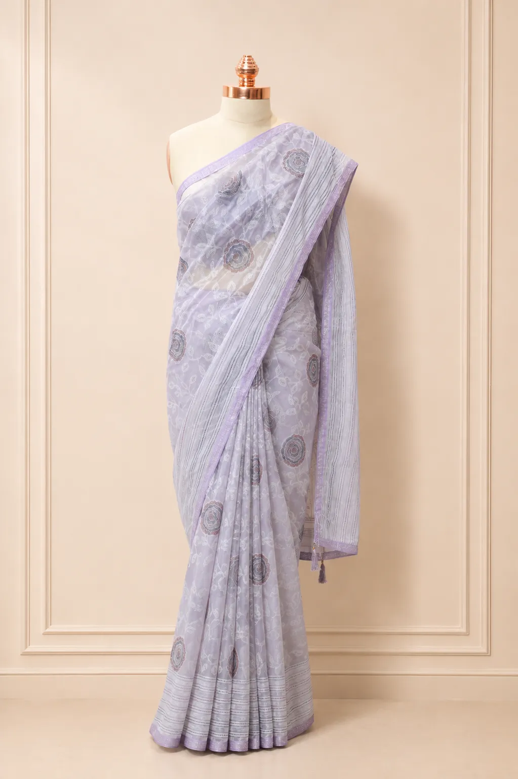 Lavender Mist Linen Cotton Saree