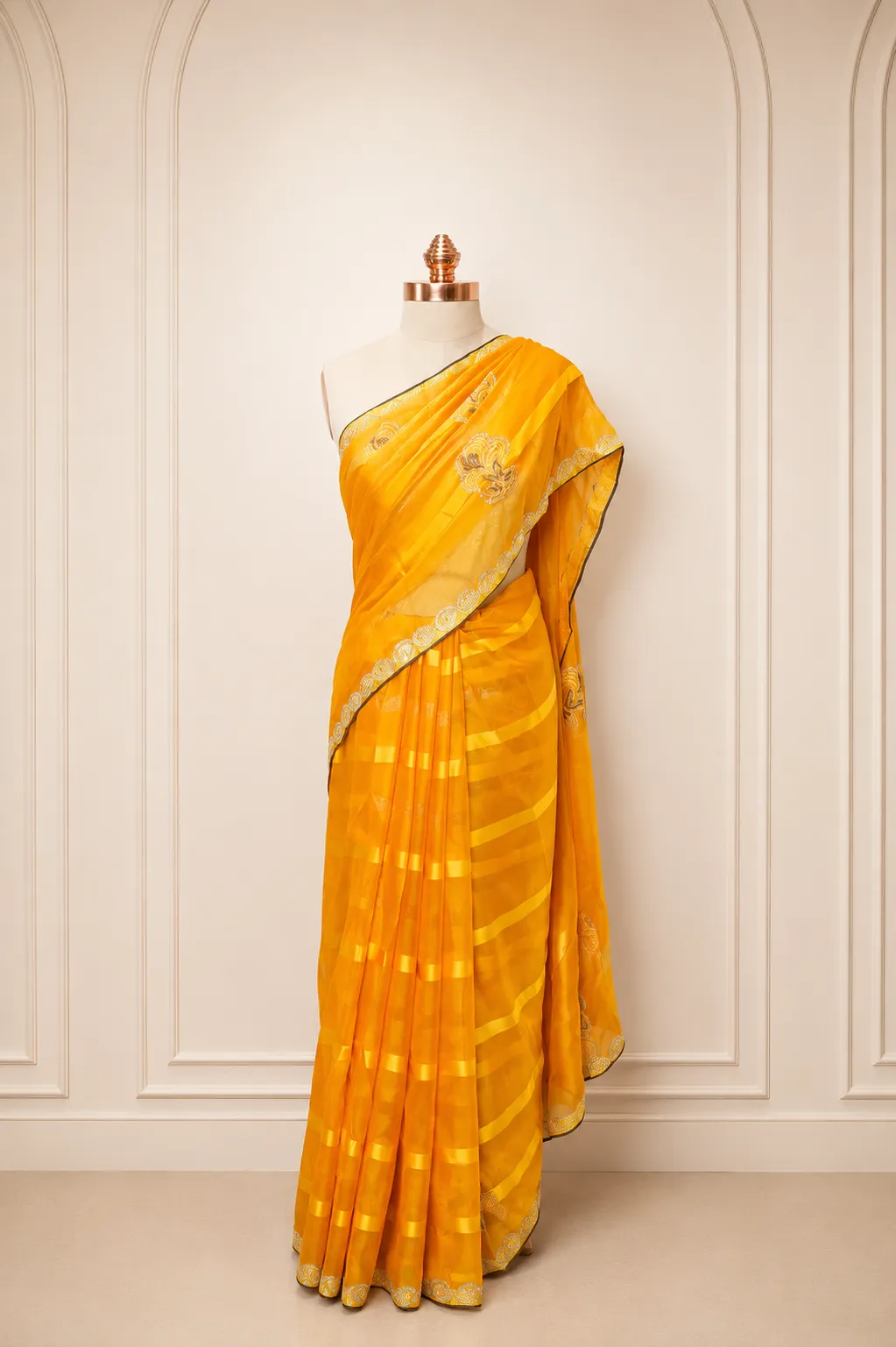 Sunshine Yellow Shimmer Georgette Saree