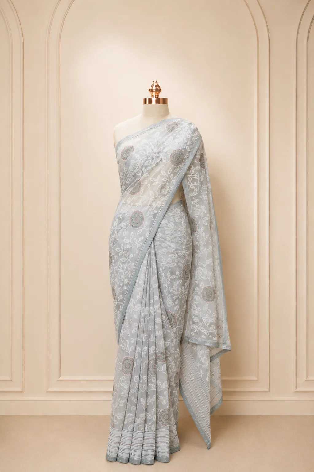 Powder Blue Linen Cotton Saree