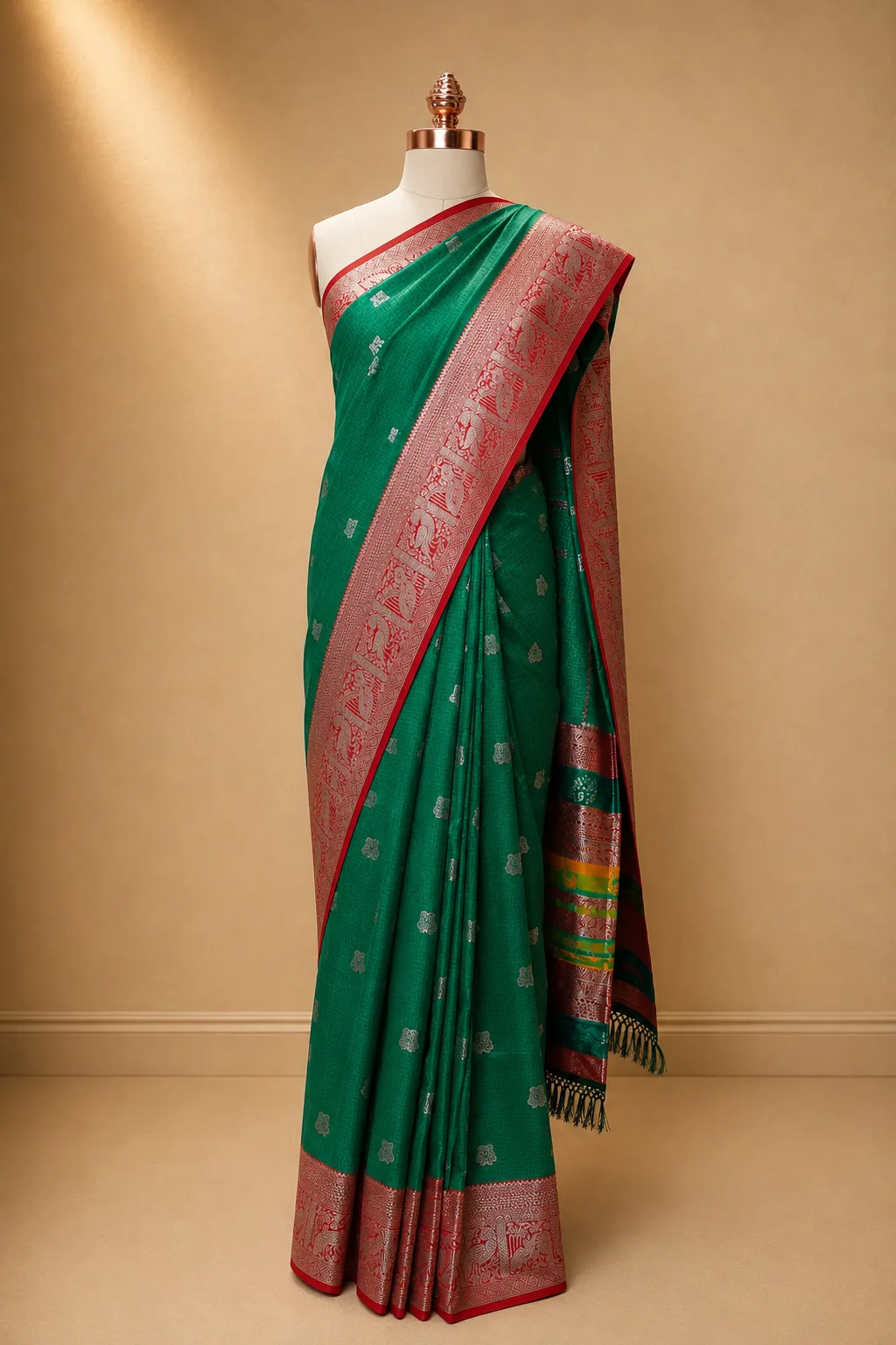 Emerald Green Banarasi Litchi Silk Saree