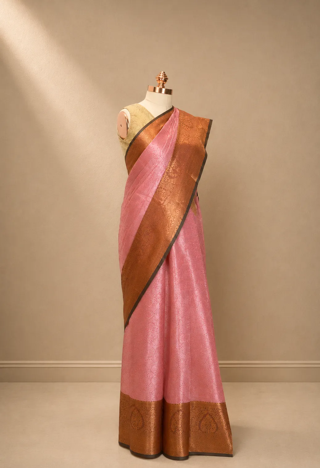 Pastel Rose Banarasi Tissue Brocade Weave Silk Saree