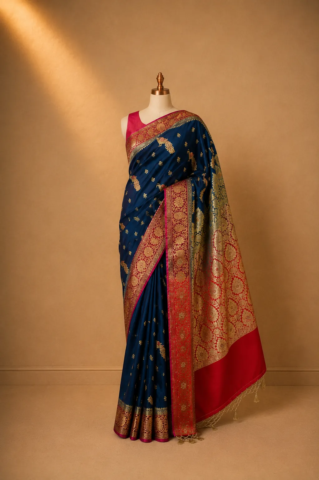 Royal Navy Blue & Rani Pink Banarasi Silk Shalu