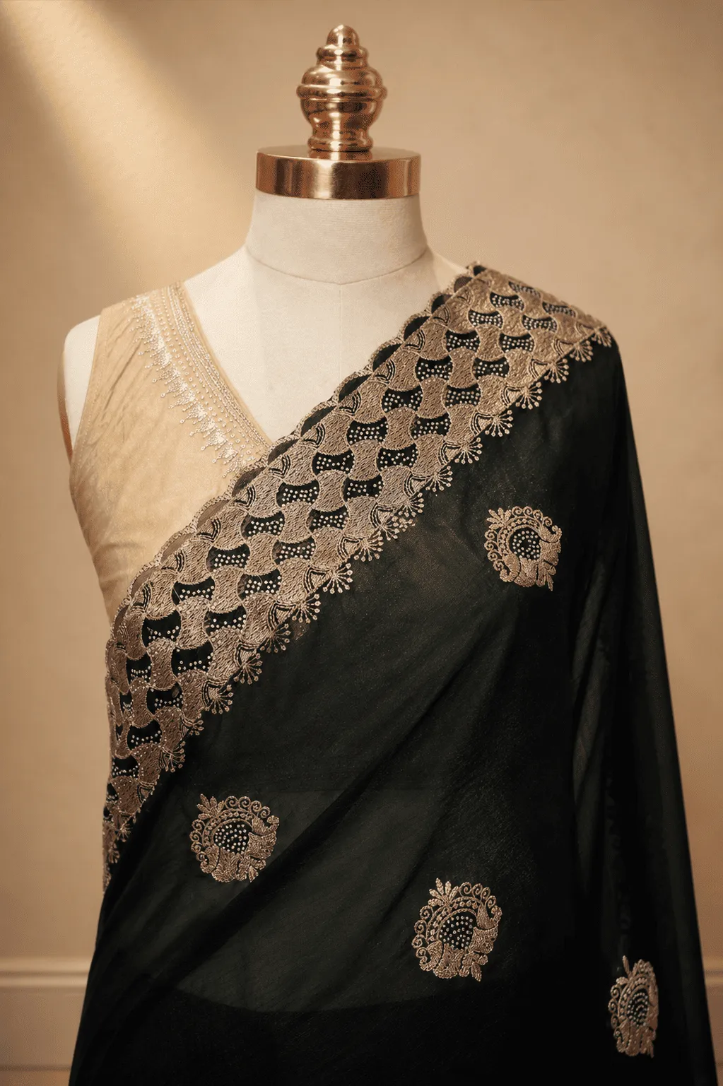 Midnight Black Vichitra Slub Weave Silk Saree
