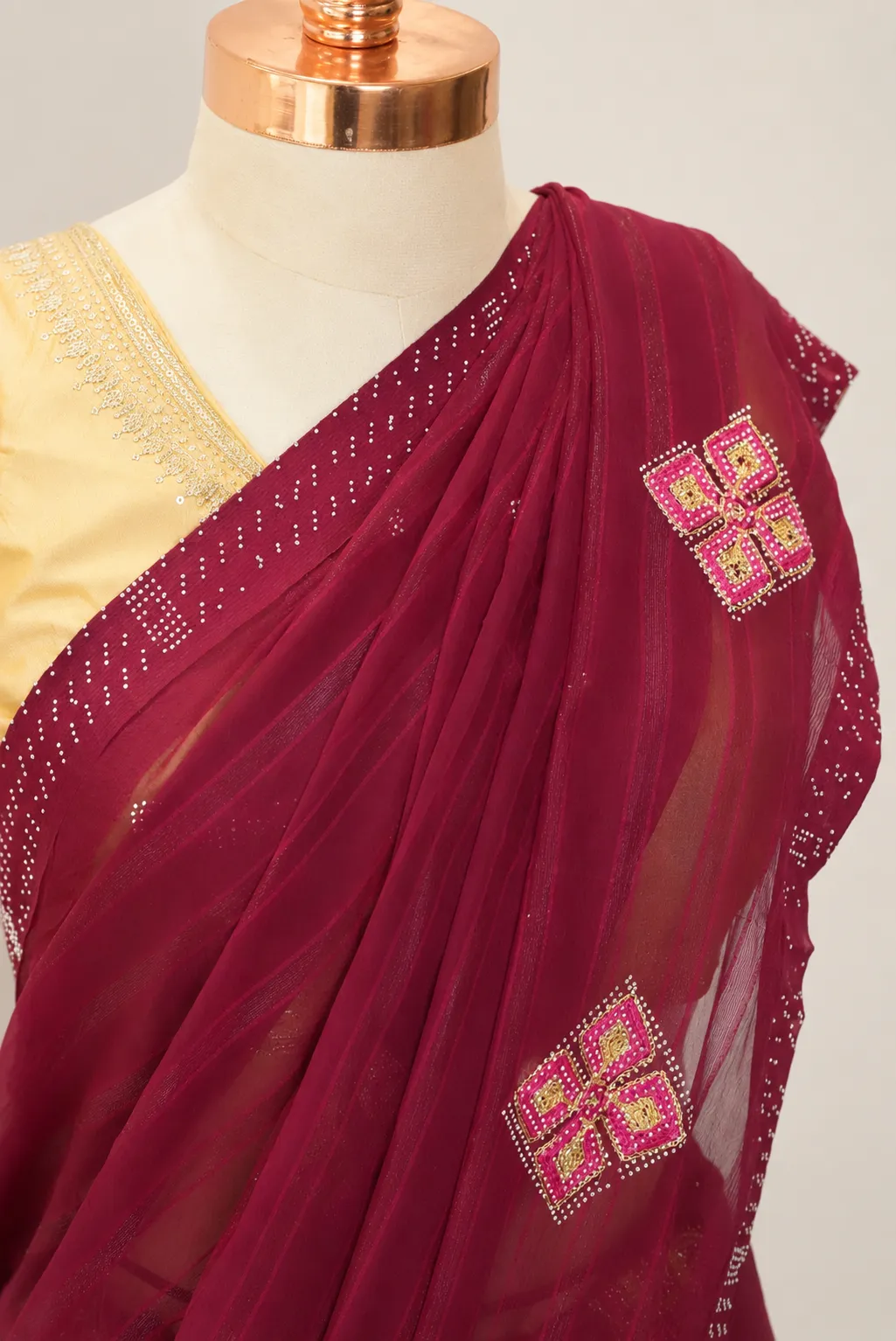 Deep Magenta Georgette Saree with Shimmer Stripe Weave 