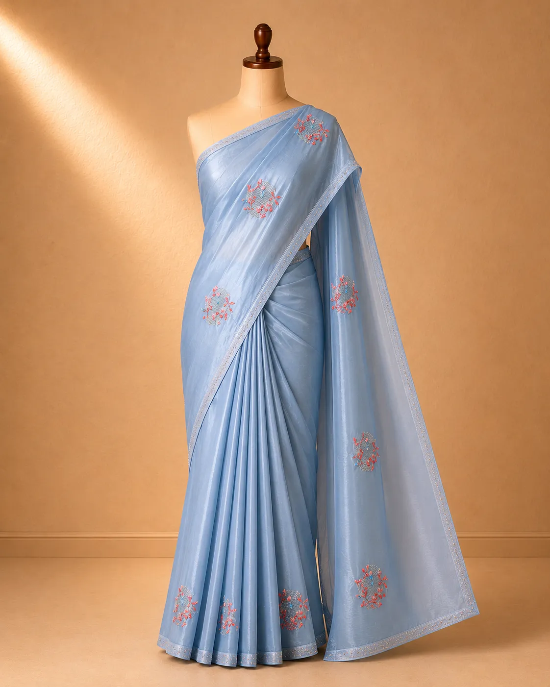 Powder Blue Floral Jimmy Choo Shimmer Saree
