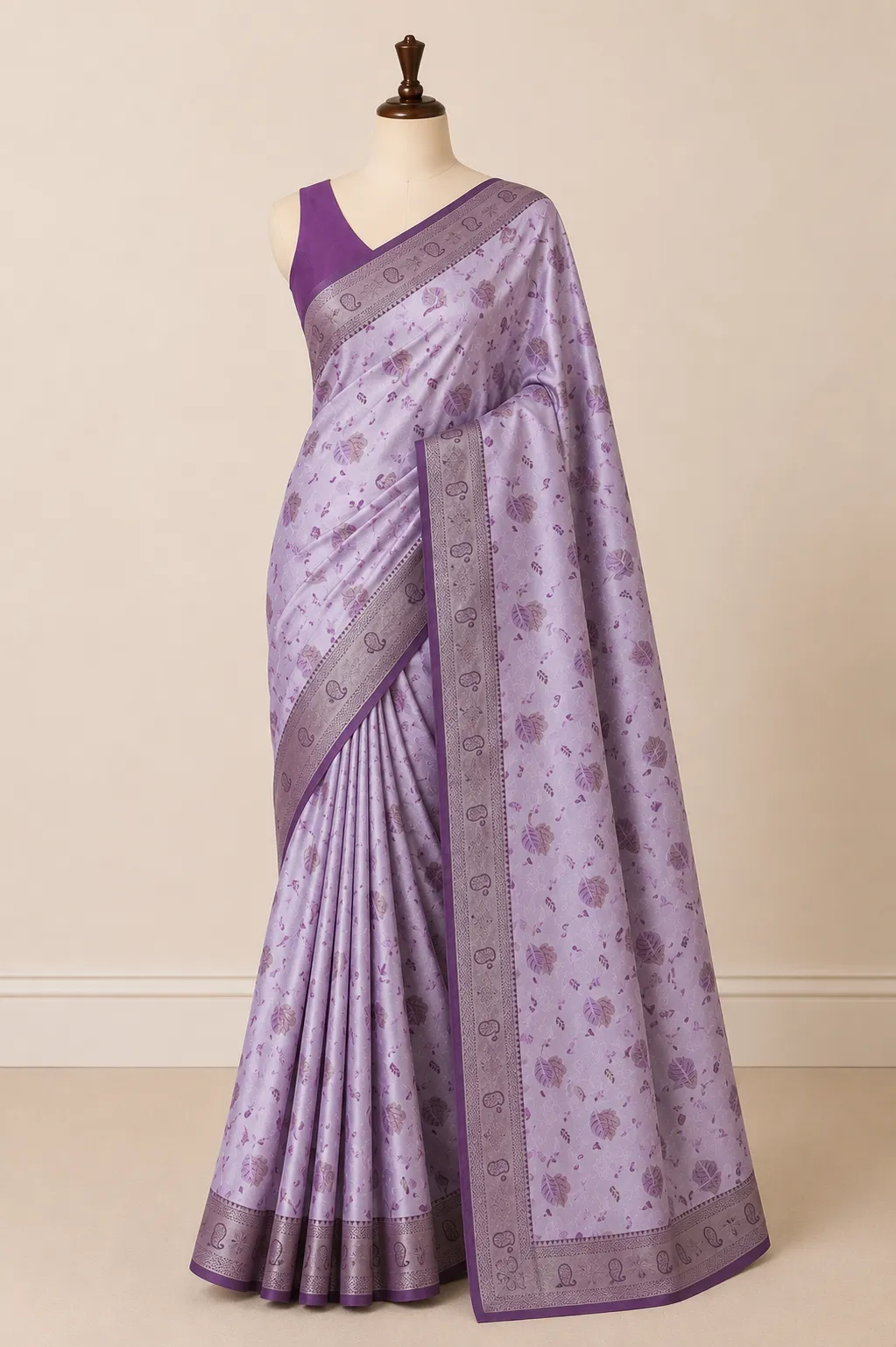 Lavender Bloom Banarasi Soft Silk Saree for Women with Floral Woven Motifs | Luxury Festive, Wedding & Party Wear Saree