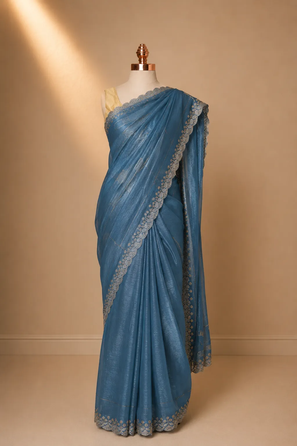 Royal Teal Blue Jimmy Choo Shimmer Saree